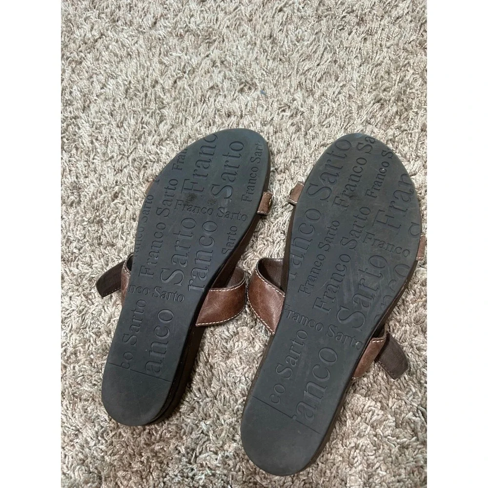 Franco Sarto Brown Leather Stone Studded Slide Sandals Western Boho Hippie  7M‎